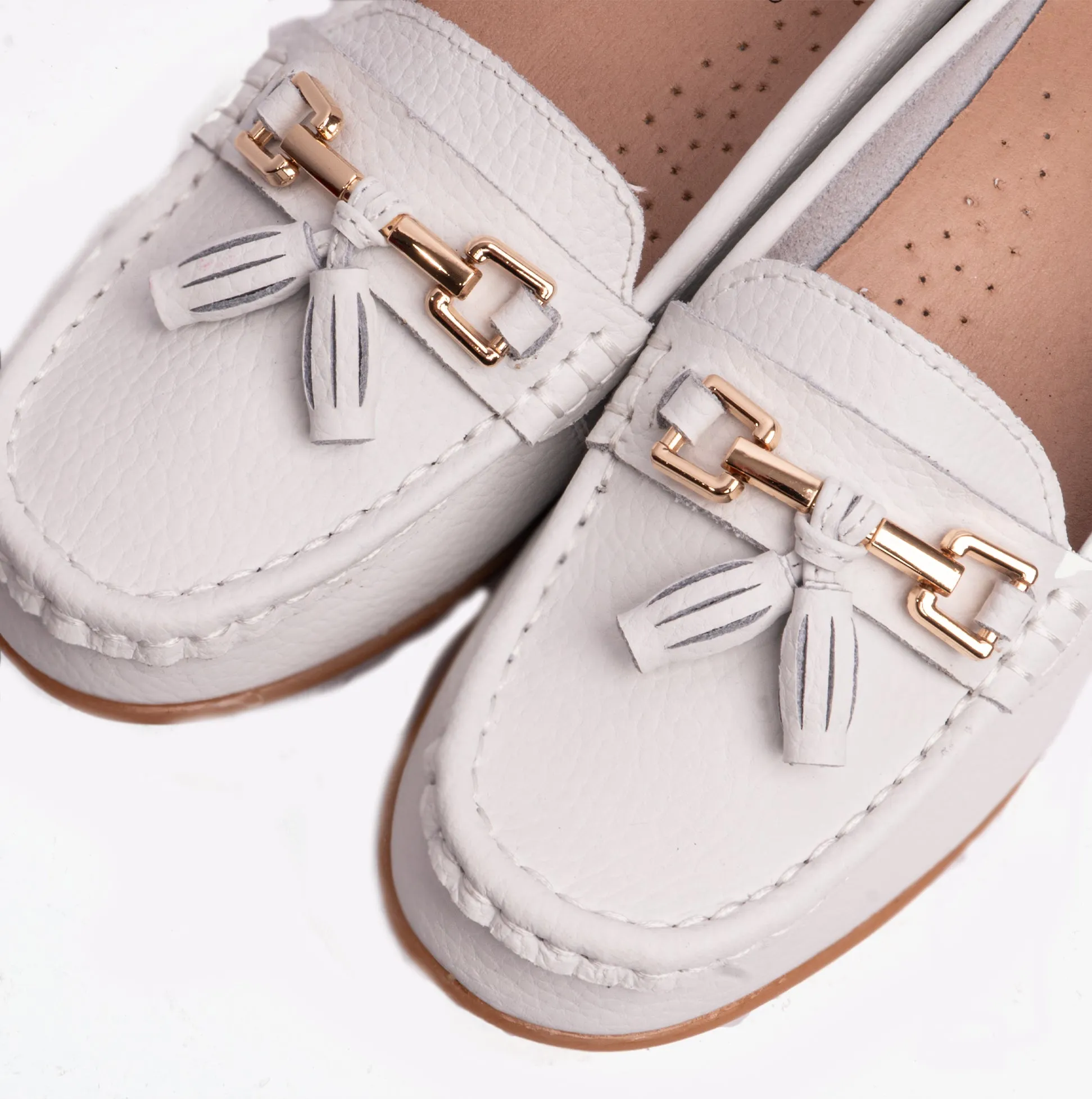 Boulevard CAMILLA Womens Leather Tassle Loafers White sold by Shuperb product image thumbnail 5