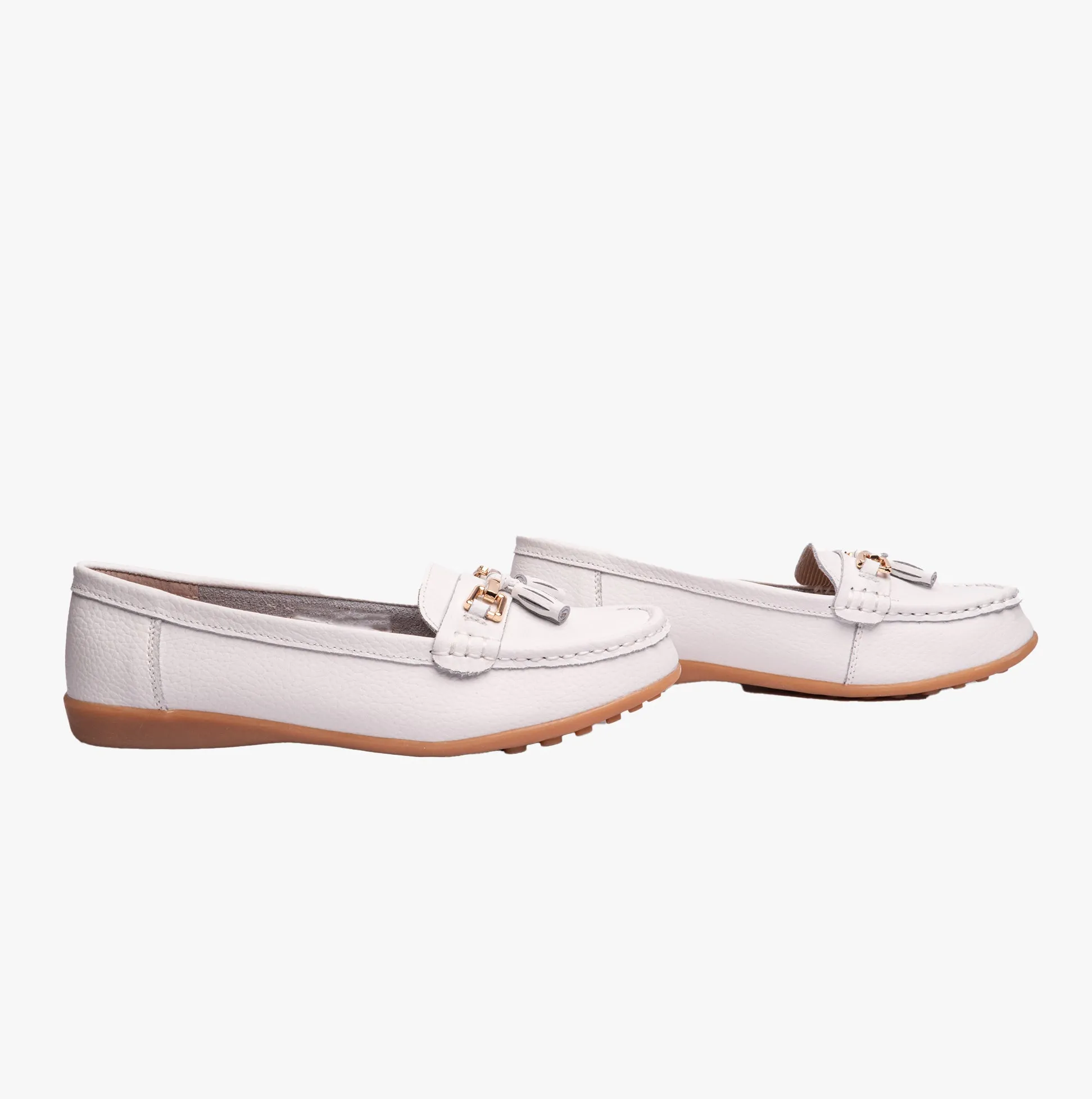 Boulevard CAMILLA Womens Leather Tassle Loafers White sold by Shuperb product image thumbnail 3