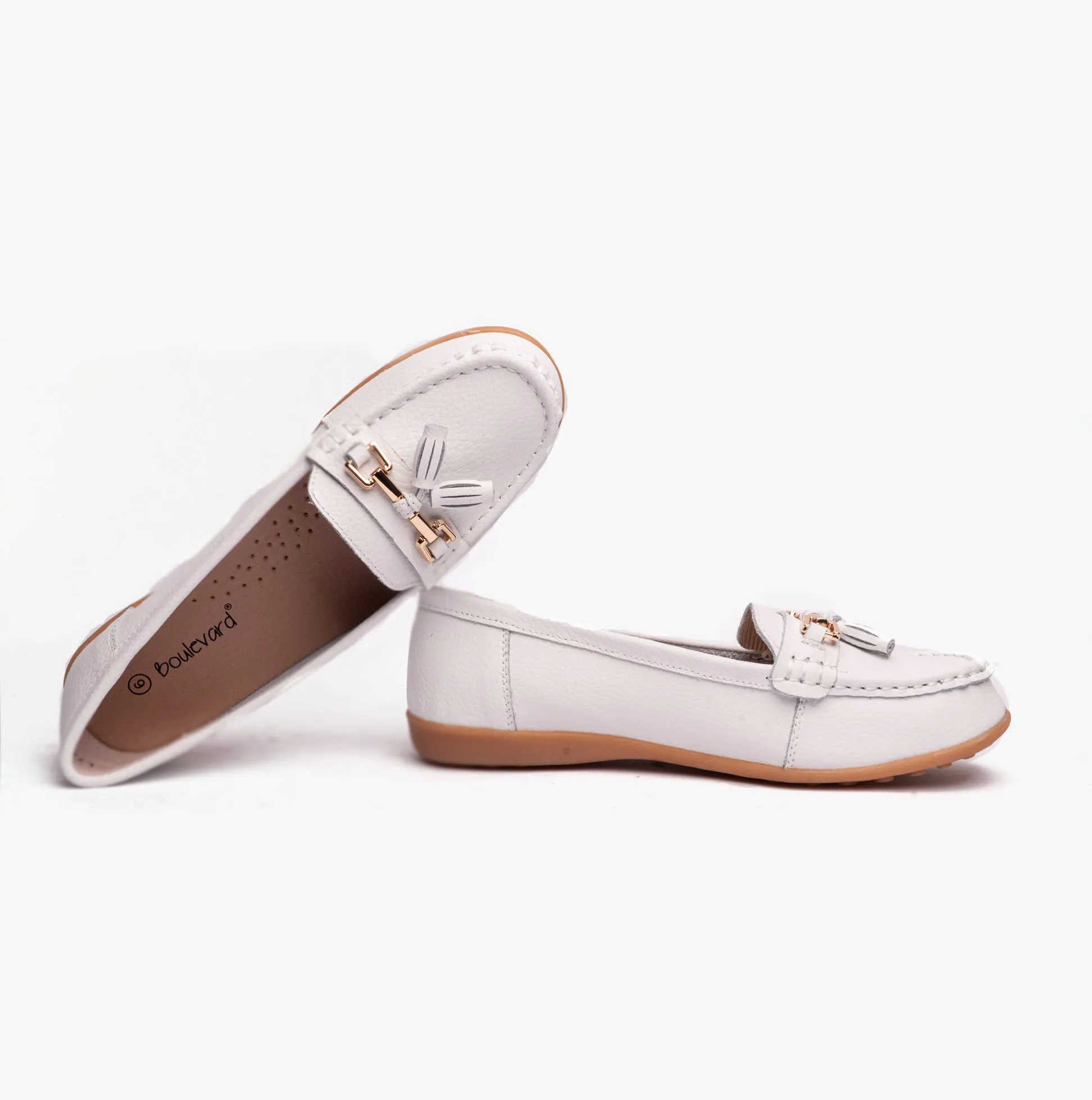Boulevard CAMILLA Womens Leather Tassle Loafers White sold by Shuperb product image thumbnail 4