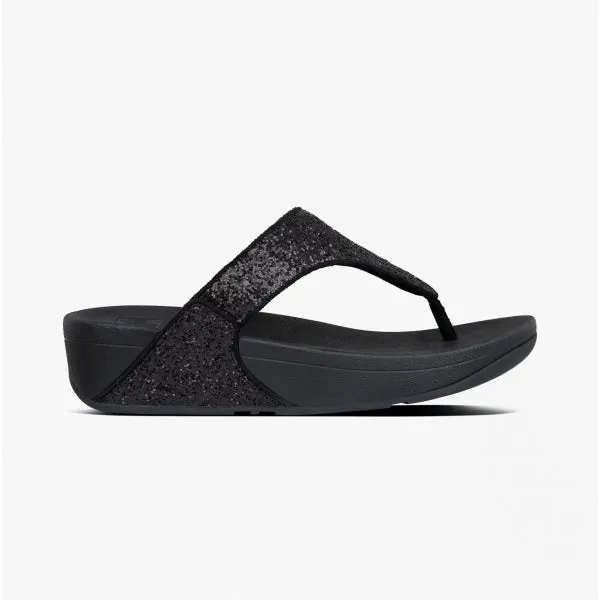 FitFlop LULU GLITTER Womens Toe Post Sandals Black Glitter sold by Shuperb