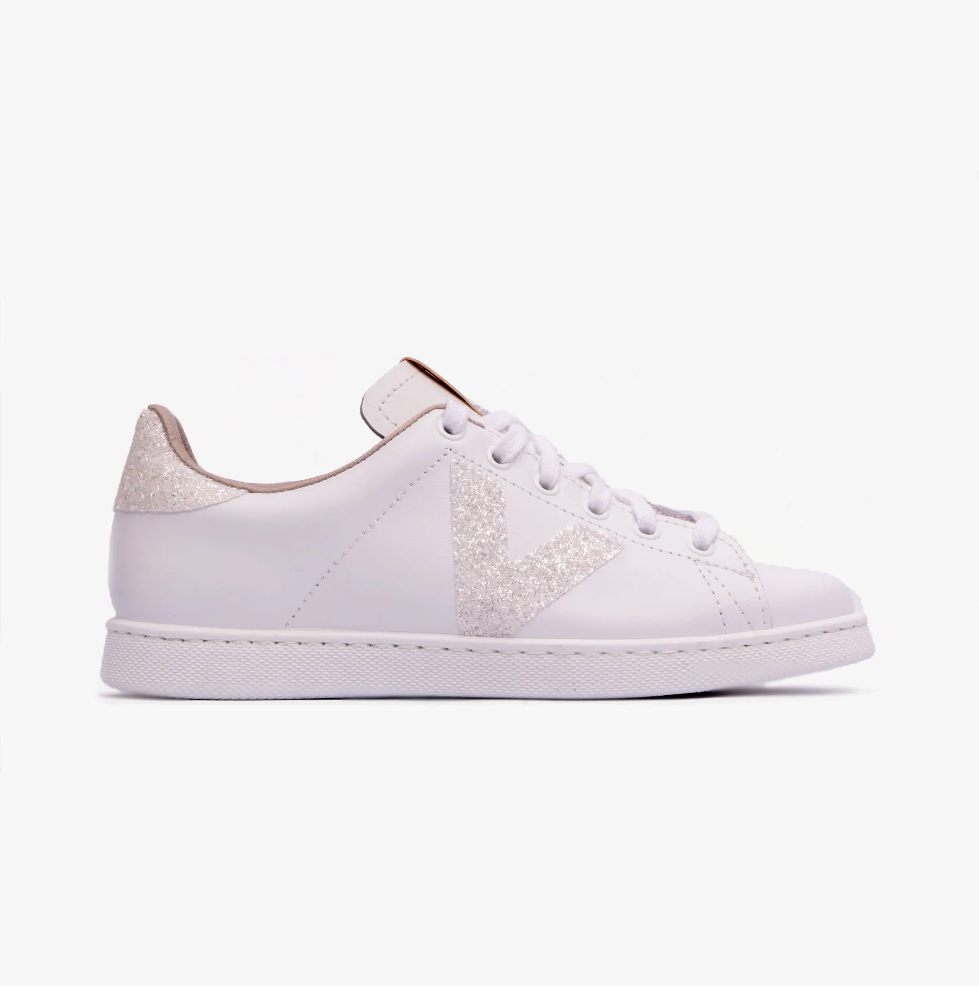Victoria TENIS LEATHER & GLITTER SWIRLS Womens Trainers Blanco sold by Shuperb