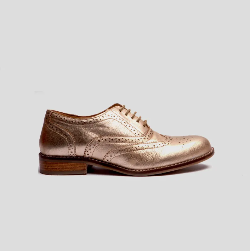 Hush Puppies NATALIE Womens Leather Brogue Shoes Gold sold by Shuperb