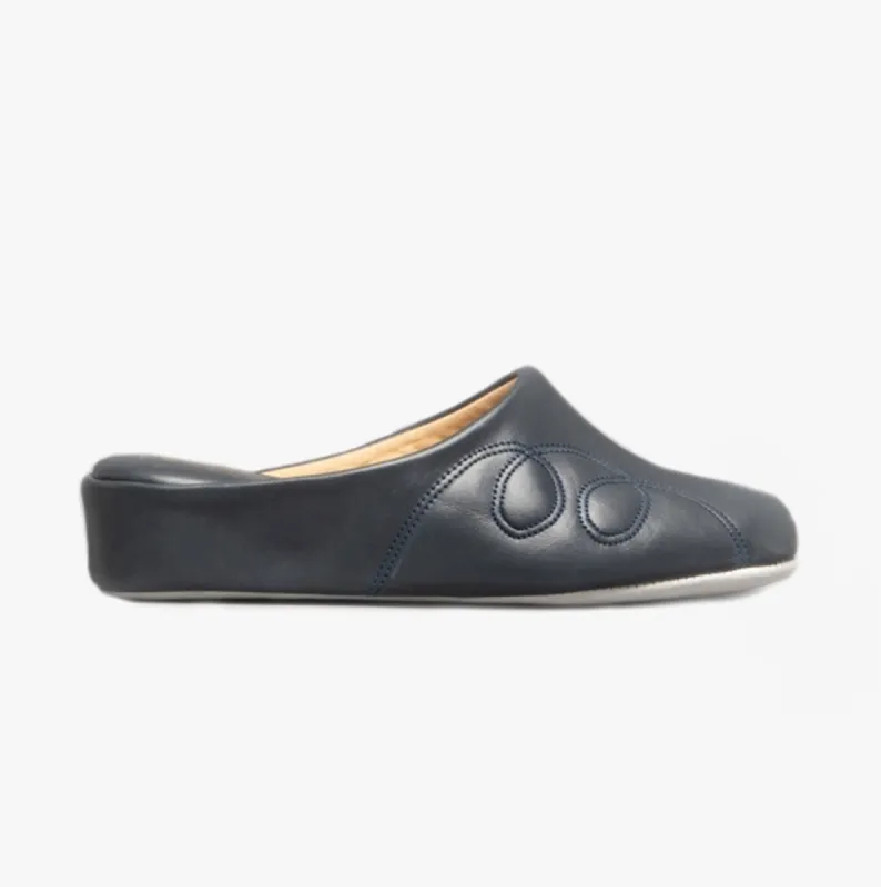 Cincasa Menorca MAHON Womens Leather Mule Slippers Navy made by Shuperb