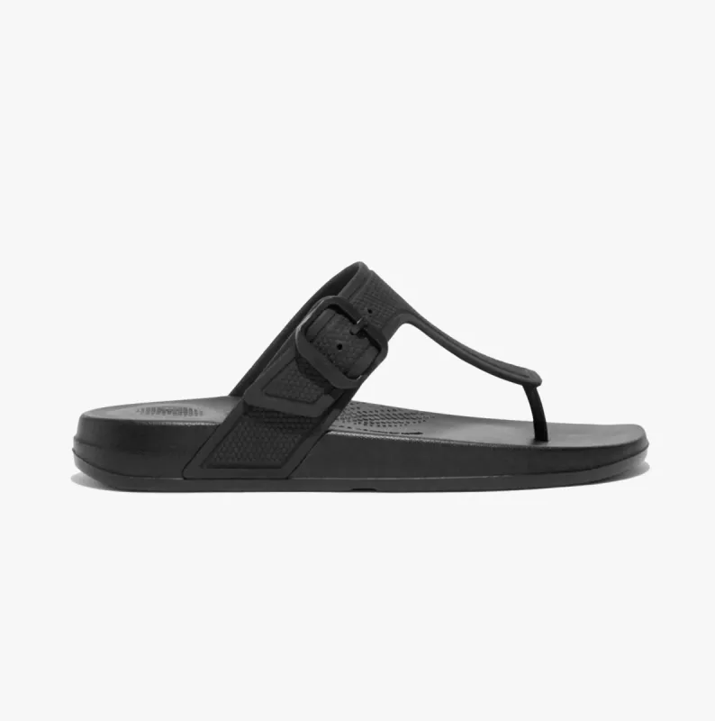 FitFlop iQUSHION ADJUSTABLE BUCKLE Womens Toe Post Sandals All Black sold by Shuperb
