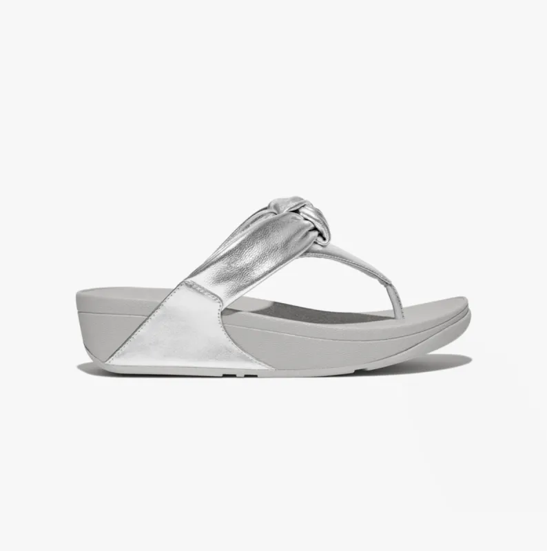LULU PADDED-KNOT METALLIC-LEATHER Womens Toe Post Sandals Silver sold by Shuperb