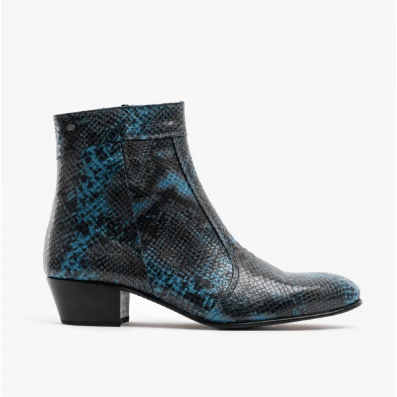Club Cubano EMMANUEL Mens Snakeprint Leather Cuban Heel Boots Azul sold by Shuperb