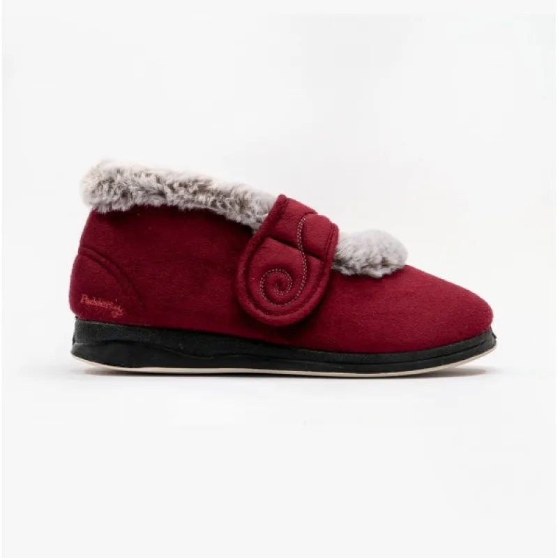 Padders HUSH Womens (EE Fit) Touch Fasten Boot Slippers Burgundy Combi sold by Shuperb