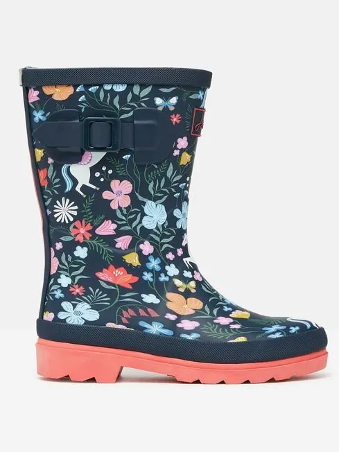 Joules JNR WELLY PRINT Girls Wellies Navy Horse sold by Shuperb