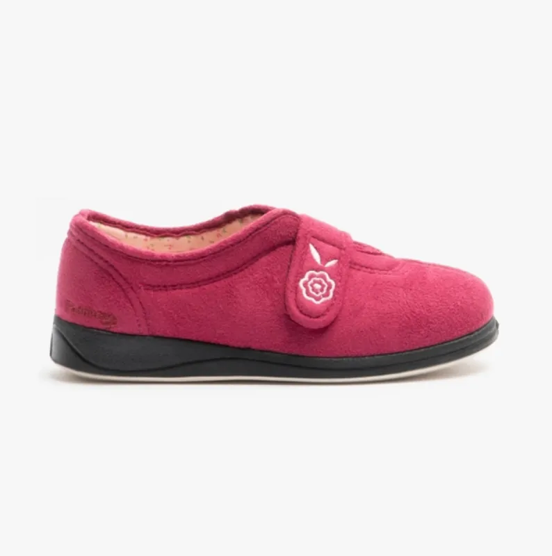 Padders CAMILLA Womens (EE Fit) Touch Fasten Slippers Cerise sold by Shuperb