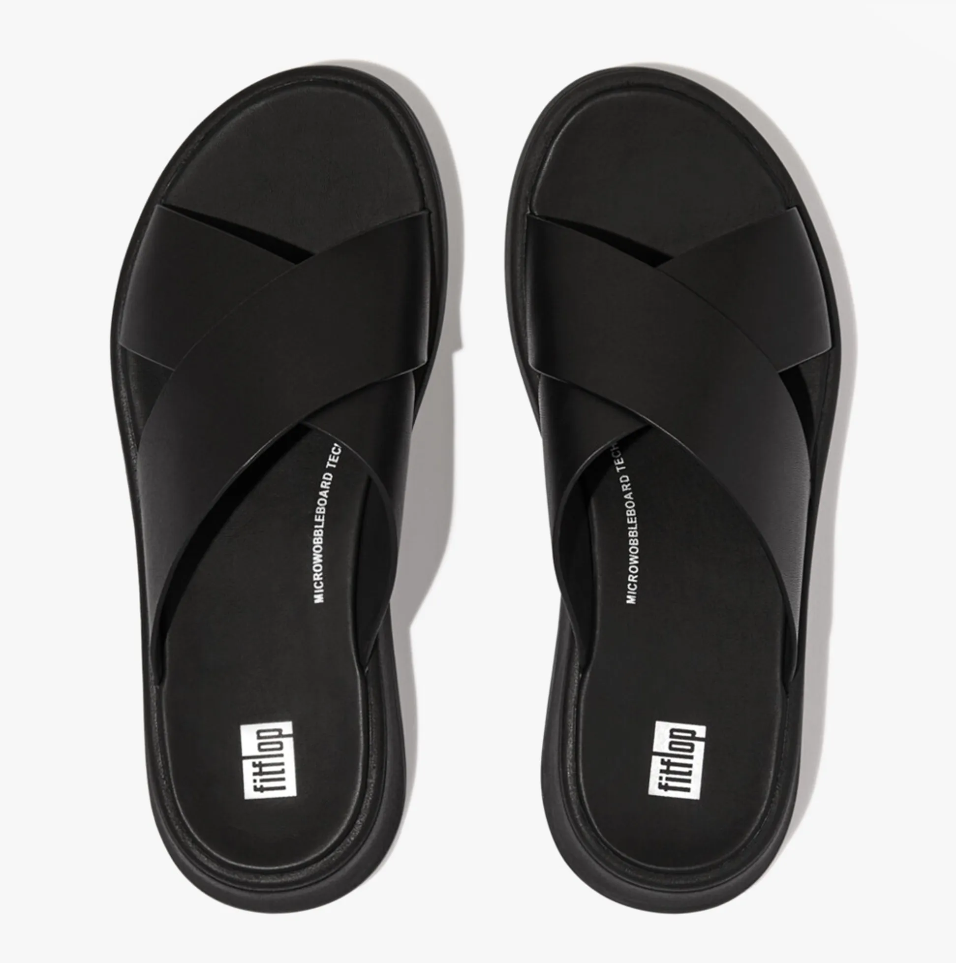FitFlop F-MODE LEATHER FLATFORM CROSS Womens Slides All Black sold by Shuperb product image thumbnail 3