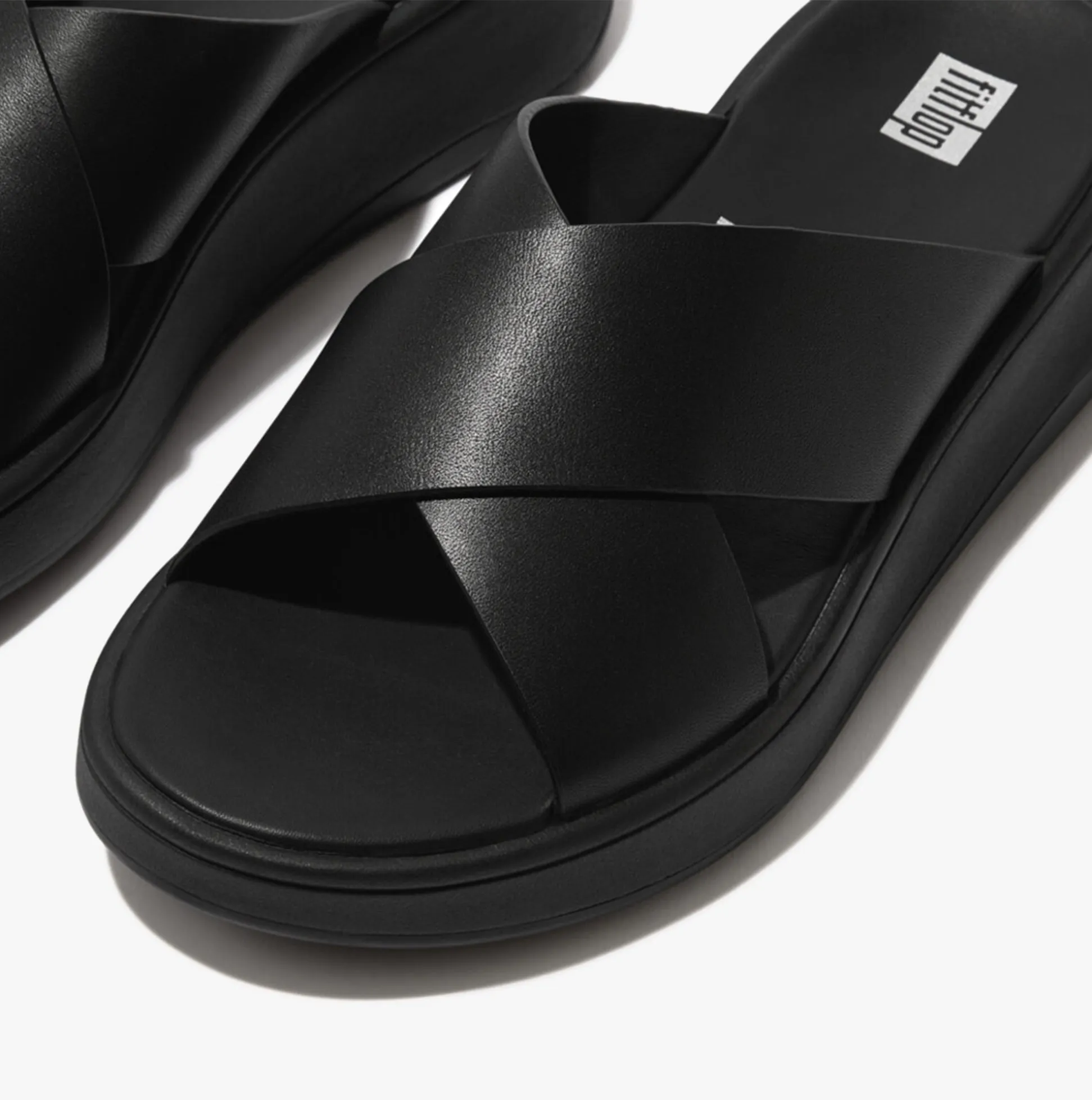 FitFlop F-MODE LEATHER FLATFORM CROSS Womens Slides All Black sold by Shuperb product image thumbnail 2