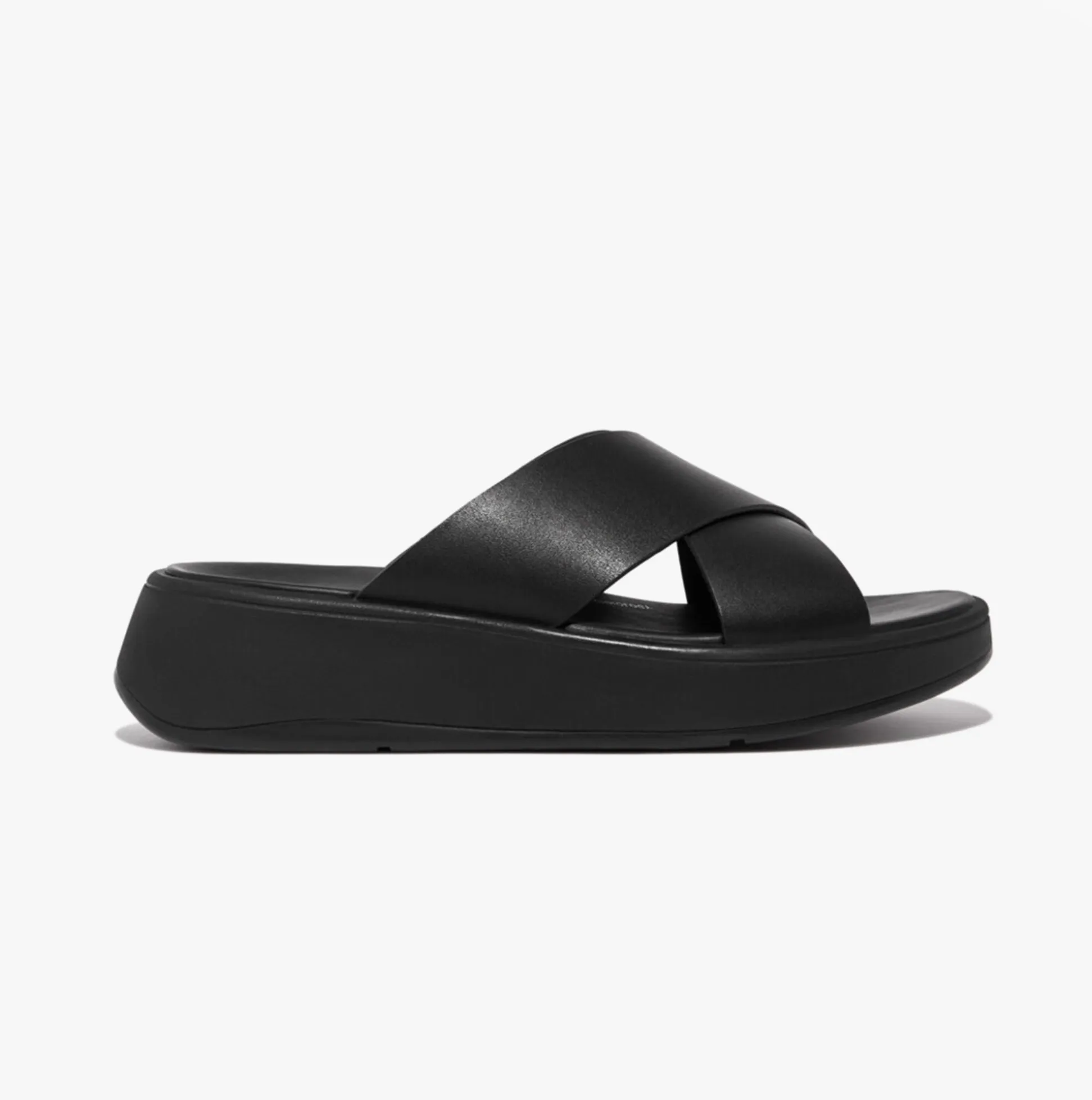 FitFlop F-MODE LEATHER FLATFORM CROSS Womens Slides All Black sold by Shuperb