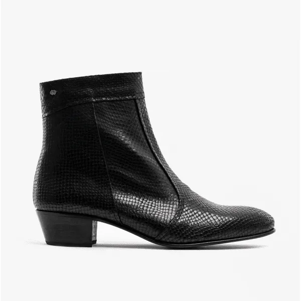 Club Cubano EMMANUEL Mens Snakeprint Leather Cuban Heel Boots Black sold by Shuperb