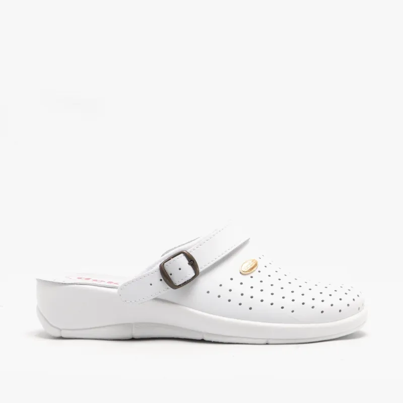 JANETTE Ladies Leather Mule Clogs Sandals White sold by Shuperb