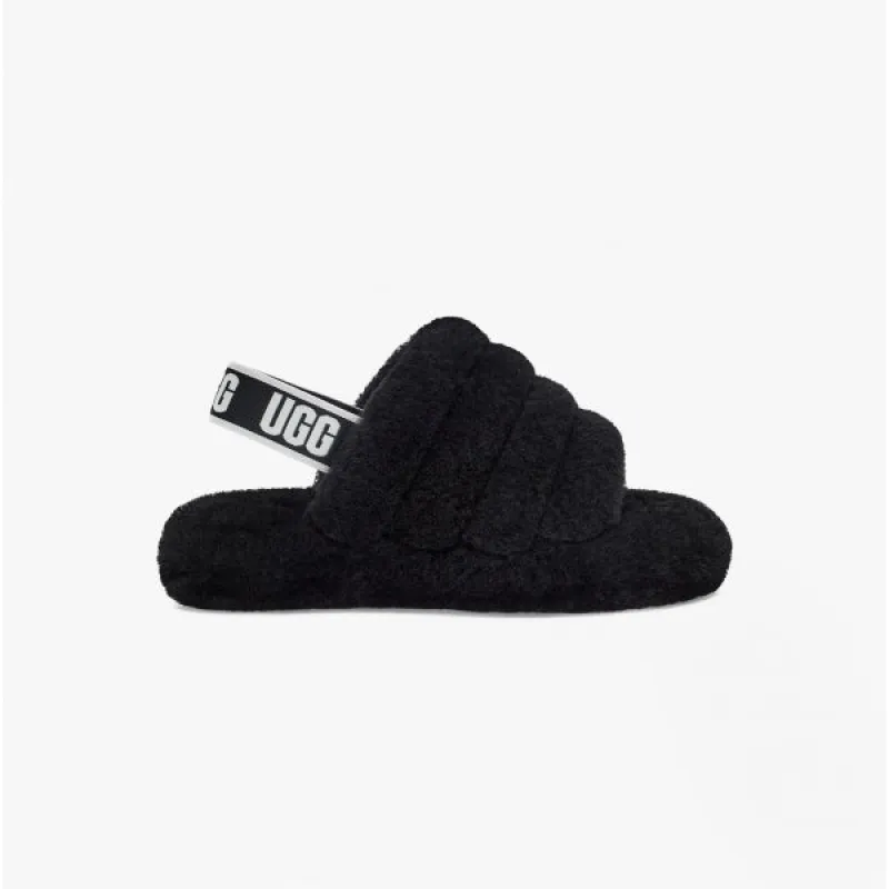 UGG FLUFF YEAH SLIDE Girls Sheepskin Slippers Black sold by Shuperb