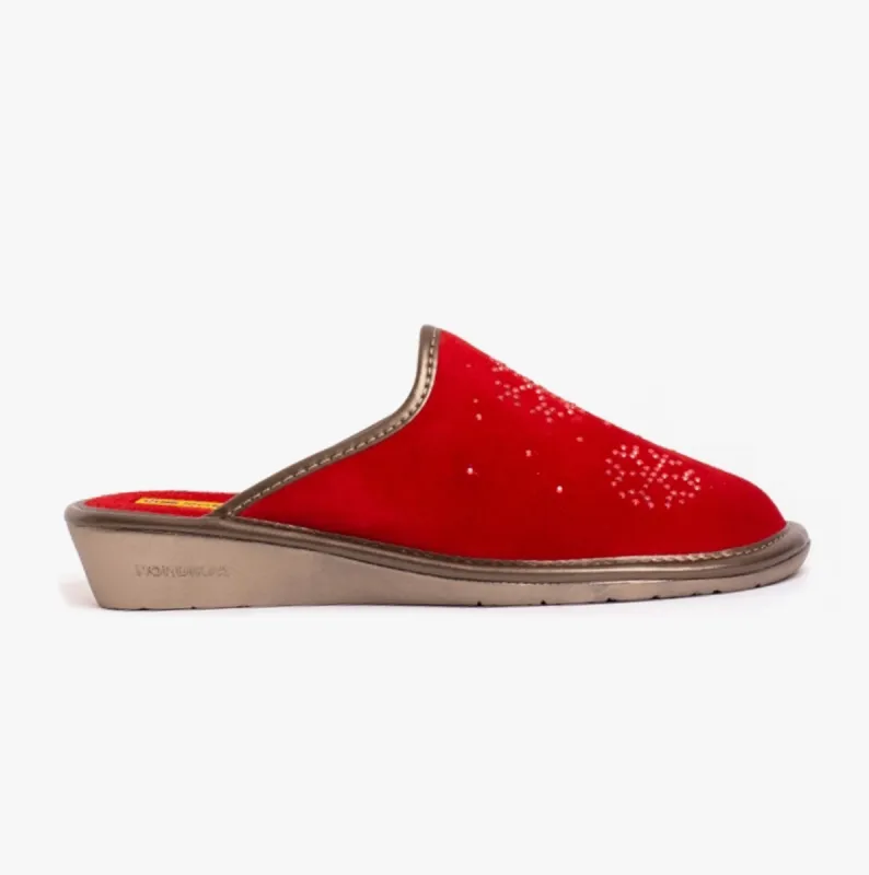 Nordikas 1747 (AFELPADO) Womens Suede Mule Slippers Cherry sold by Shuperb