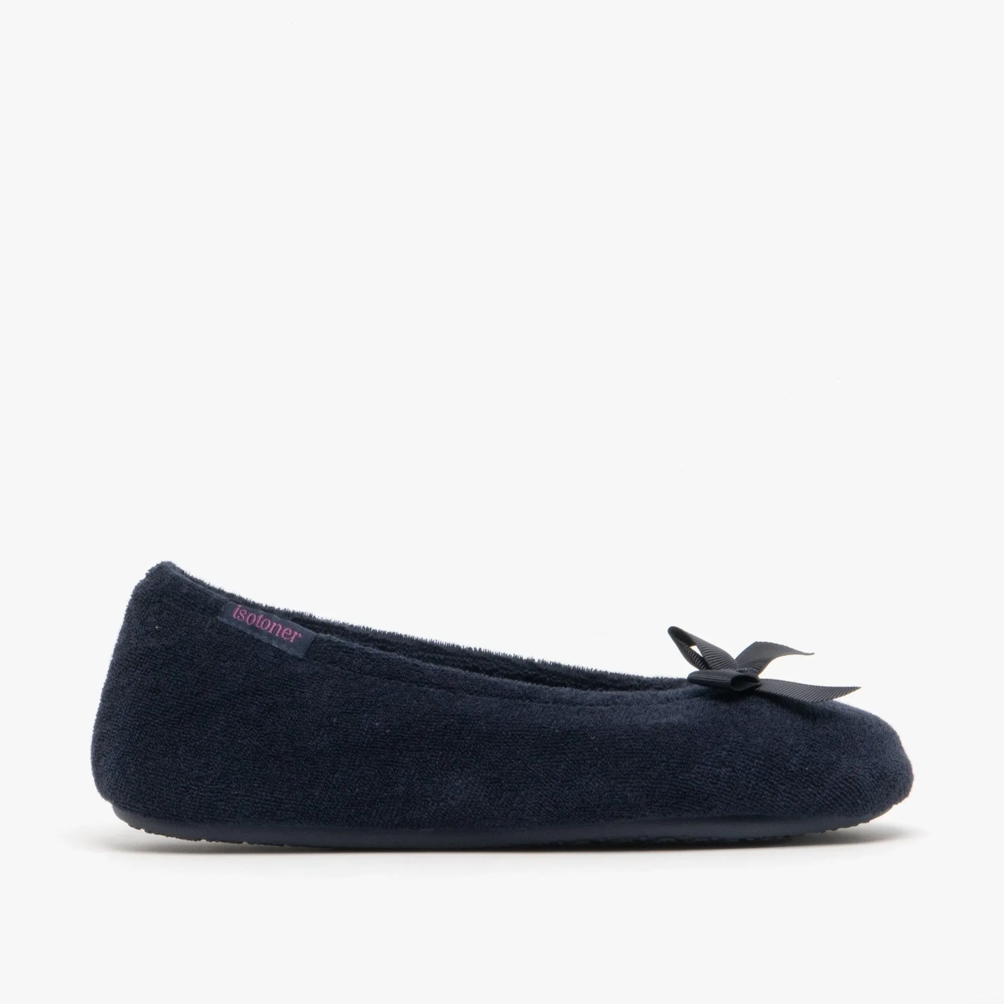 Totes Isotoner STRETCH TERRY BOW Womens Ballerina Slippers Navy sold by Shuperb