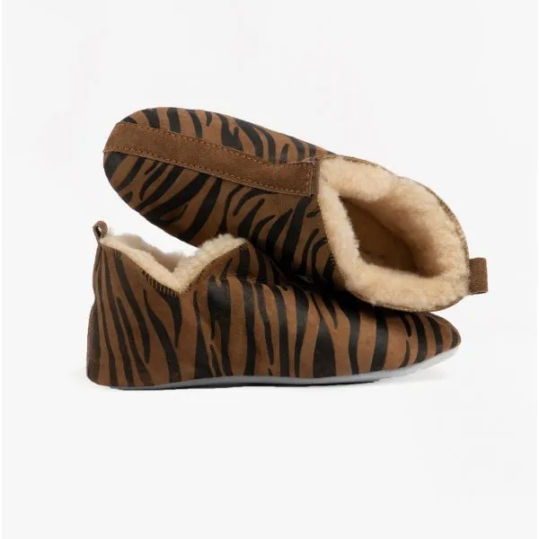 LINA Ladies Sheepskin Full Slippers Tiger On Chestnut sold by Shuperb product image thumbnail 4