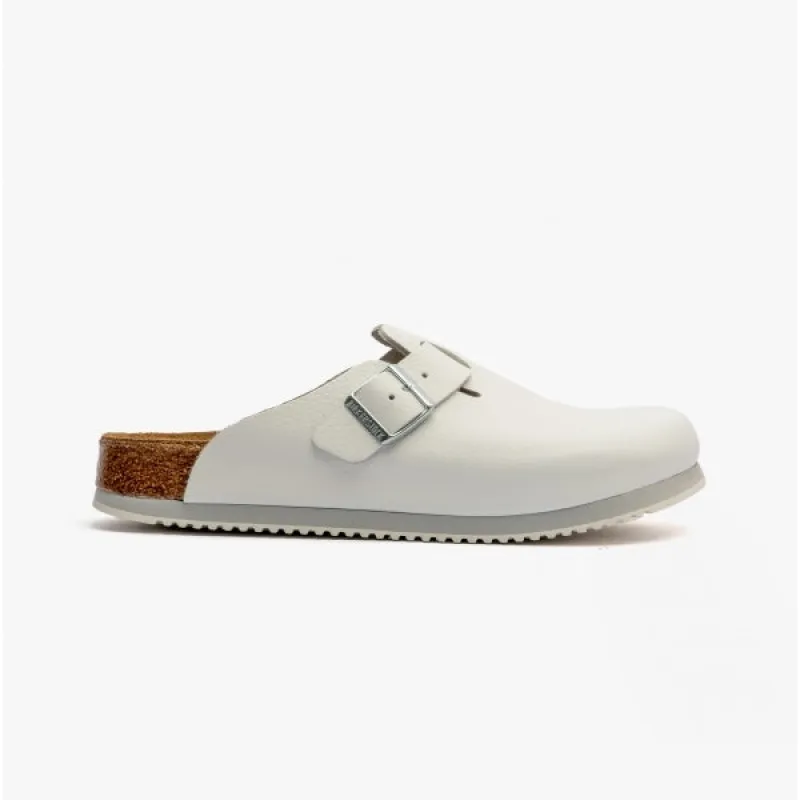 BOSTON Unisex Leather Safety Clogs White sold by Shuperb