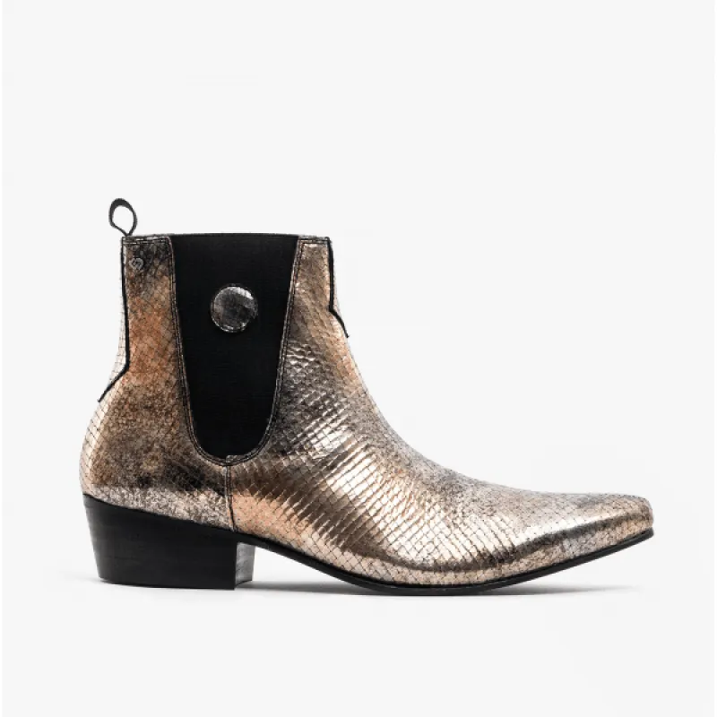 Club Cubano HUGO Mens Leather Cuban Heel Boots Gold Snake sold by Shuperb