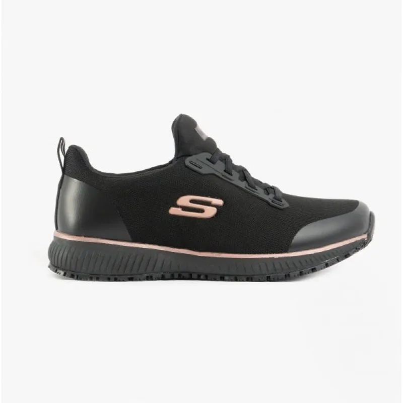 Skechers Work 77222EC SQUAD SR Womens Occupational Trainers Black/Rose Gold sold by Shuperb