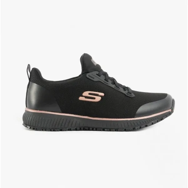 Skechers Work 77222EC SQUAD SR Womens Occupational Trainers Black/Rose Gold sold by Shuperb