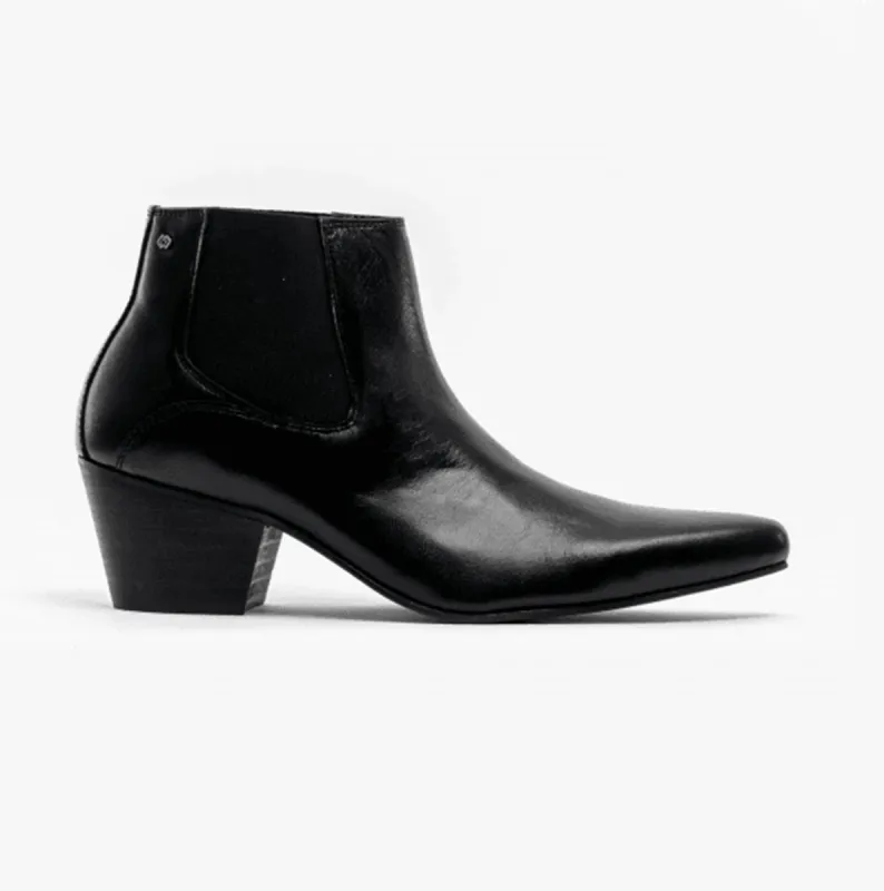 Club Cubano McCARTNEY Mens Leather Winklepicker Cuban Heel Boots Black sold by Shuperb