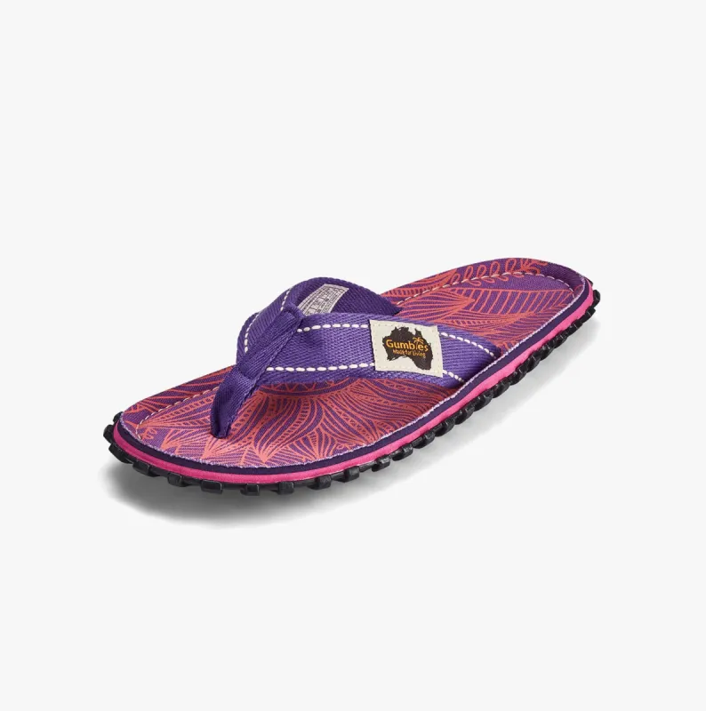 Gumbies ISLANDER Womens Recycled Flip-Flops Purple Sunflower sold by Shuperb