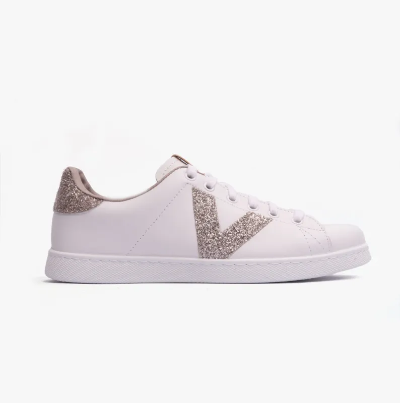 Victoria TENIS LEATHER & GLITTER SWIRLS Womens Trainers Nude sold by Shuperb