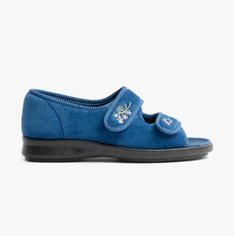 DB Shoes ACE 2 Womens Extra Wide (2E/4E) Touch Fasten Full Slippers Navy made by Shuperb