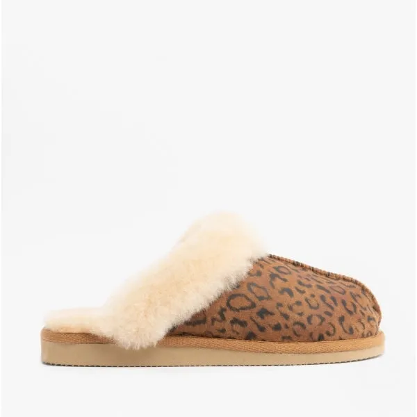 Shepherd JESSICA Womens Sheepskin Mules Chestnut/Leopard sold by Shuperb
