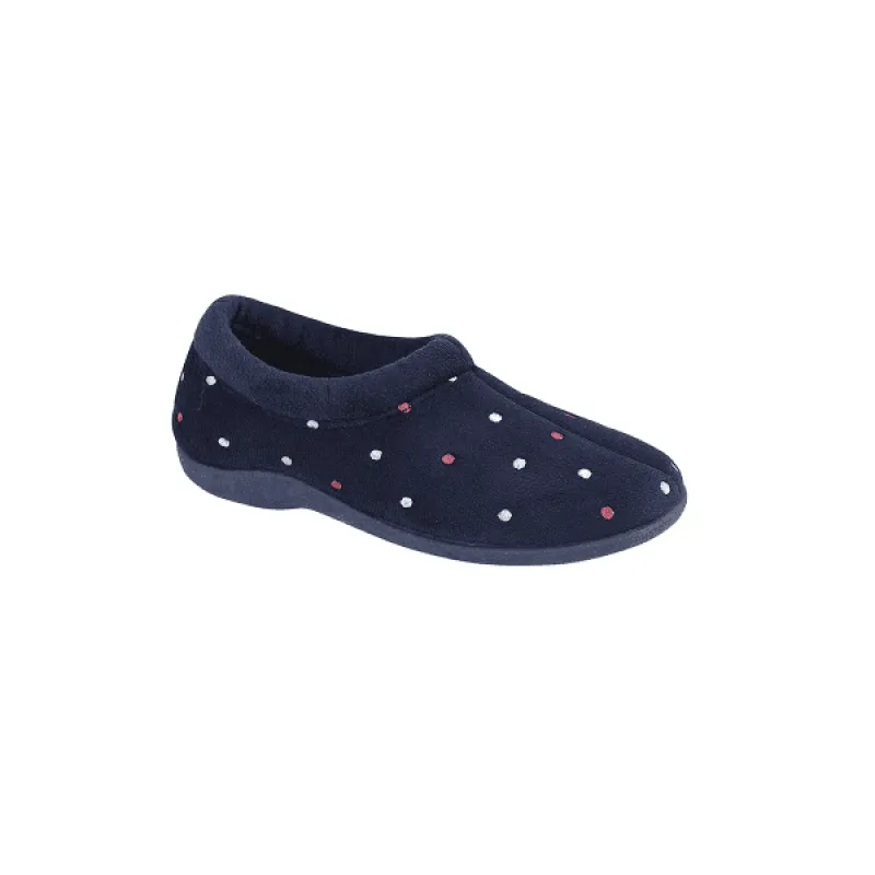 Sleepers SOPHIE Womens Textile Polka Dot Full Slippers Navy sold by Shuperb