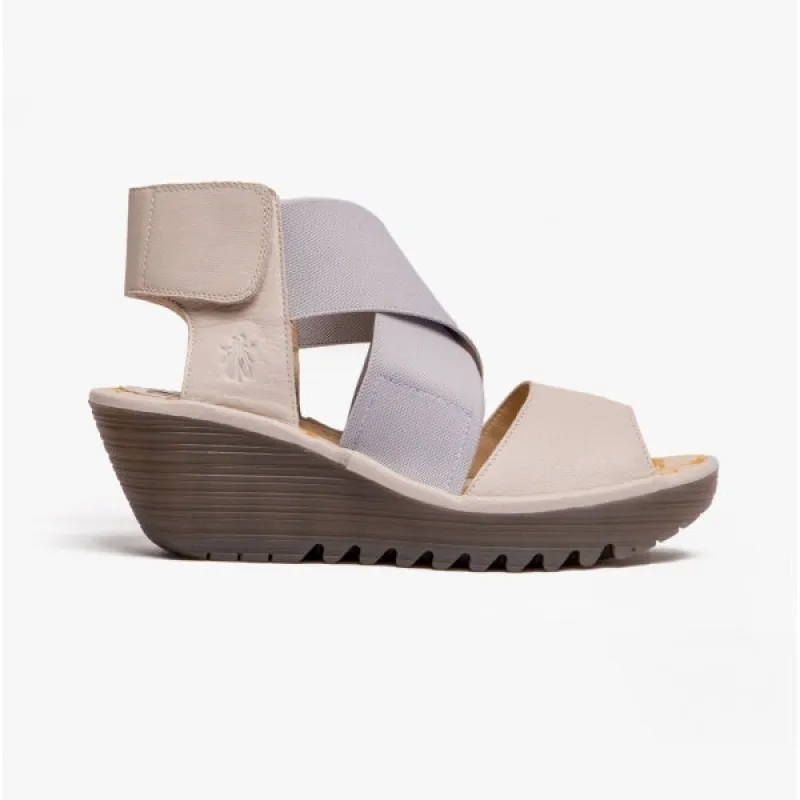 Fly London YUBA385FLY Crossover Wedge Womens Sandals Off White sold by Shuperb