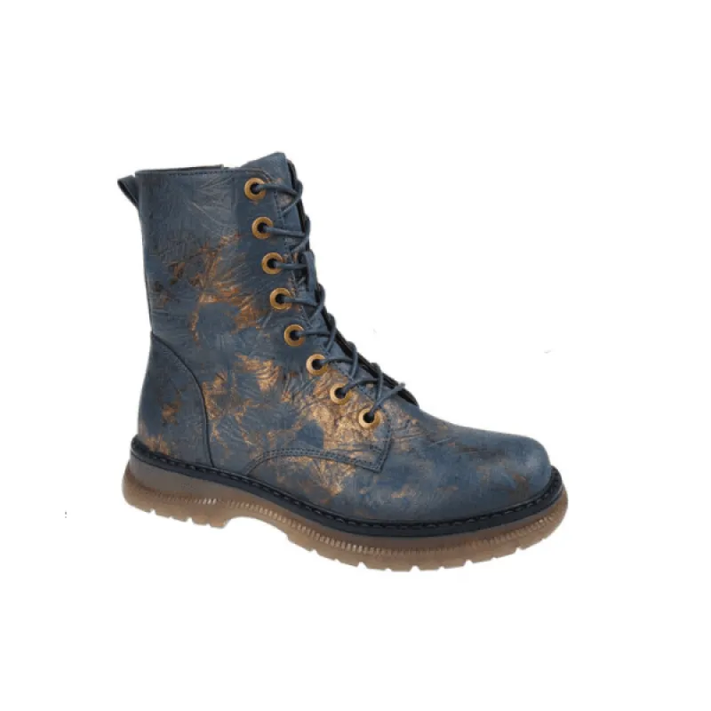 Cipriata ANNETTA Womens Textured Lace-Up Boots Navy/Bronze/Multi sold by Shuperb