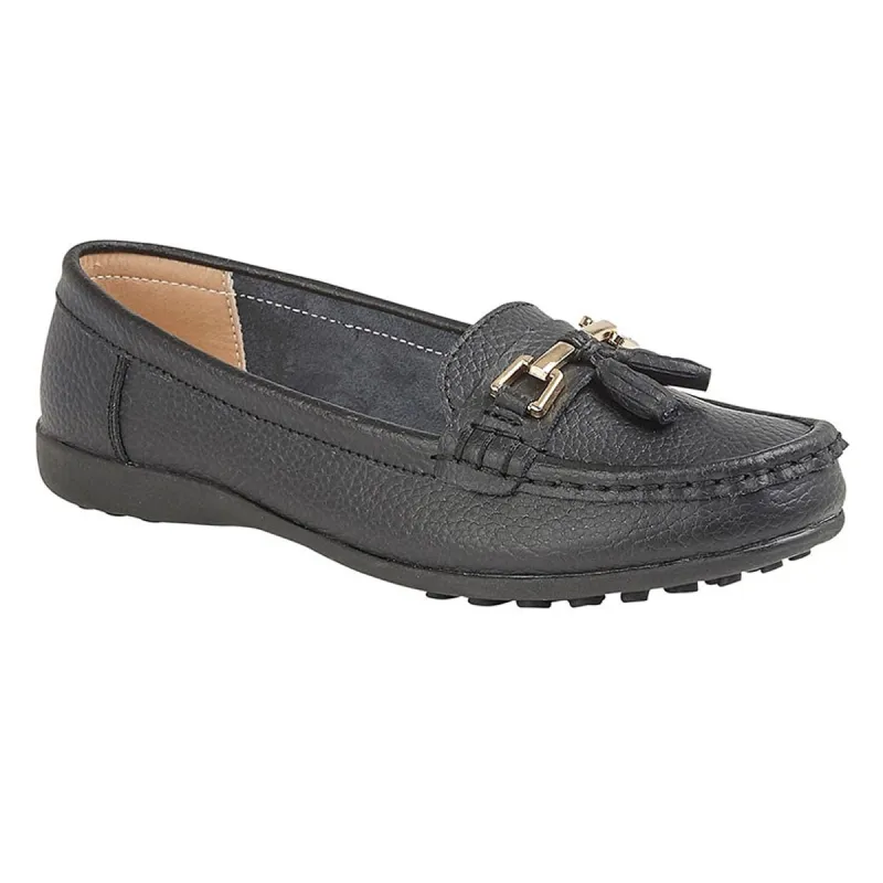 Boulevard CAMILLA Womens Leather Tassle Loafers Black made by Shuperb