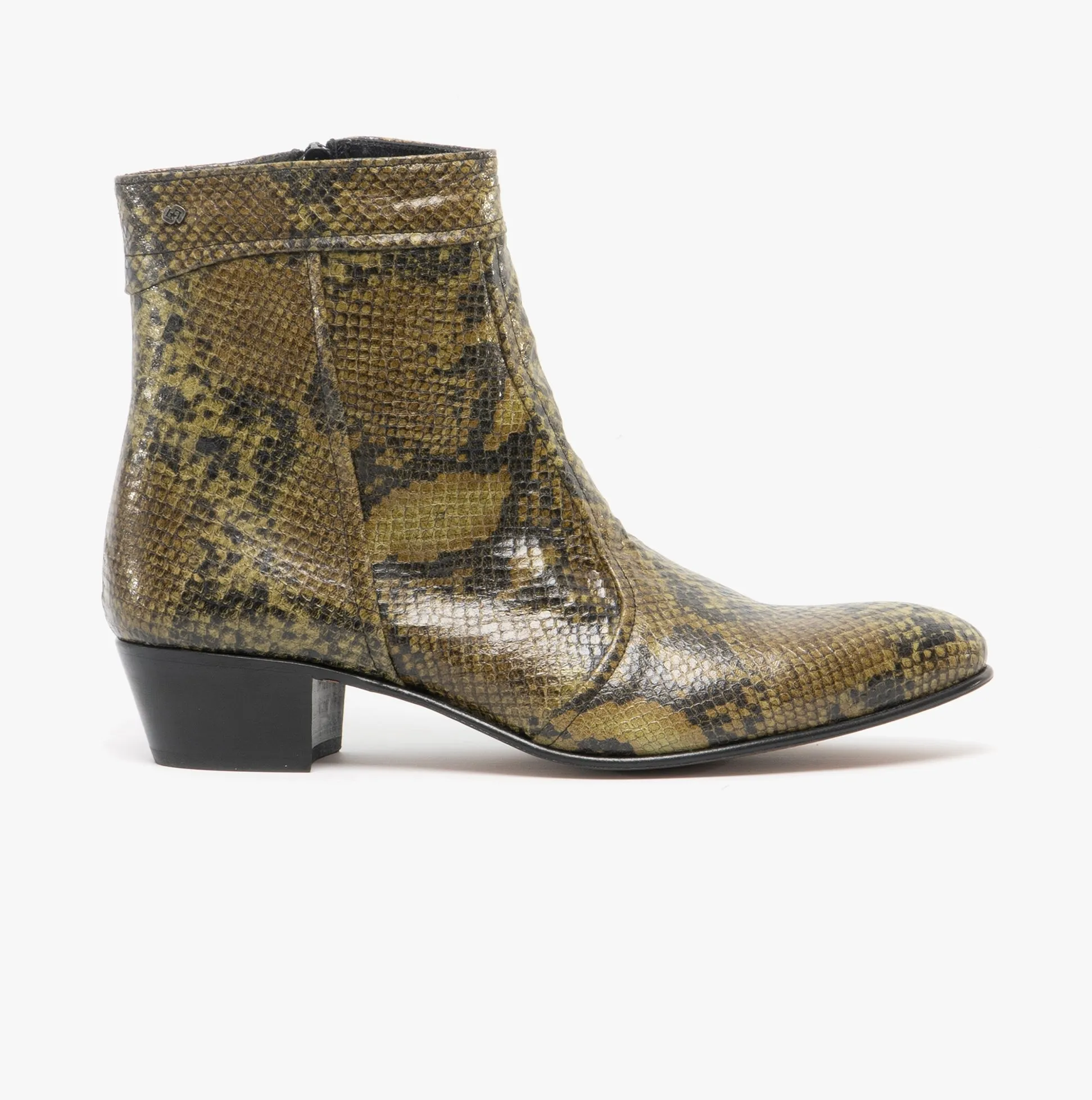 Club Cubano EMMANUEL Mens Snakeprint Leather Cuban Heel Boots Musgo sold by Shuperb