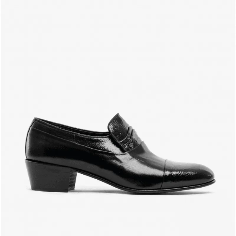 Club Cubano VALENCIA Mens Soft Leather Reptile Cuban Heel Shoes Black sold by Shuperb