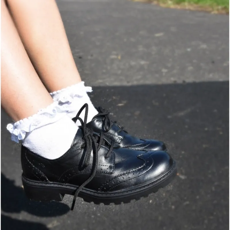 GEOX JR CASEY Girls Leather Brogue School Shoes Black sold by Shuperb