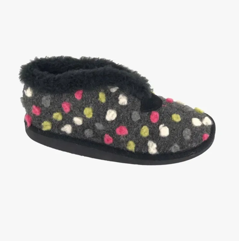 TILLY Ladies Polka Dot Bootie Slippers Black/Grey sold by Shuperb