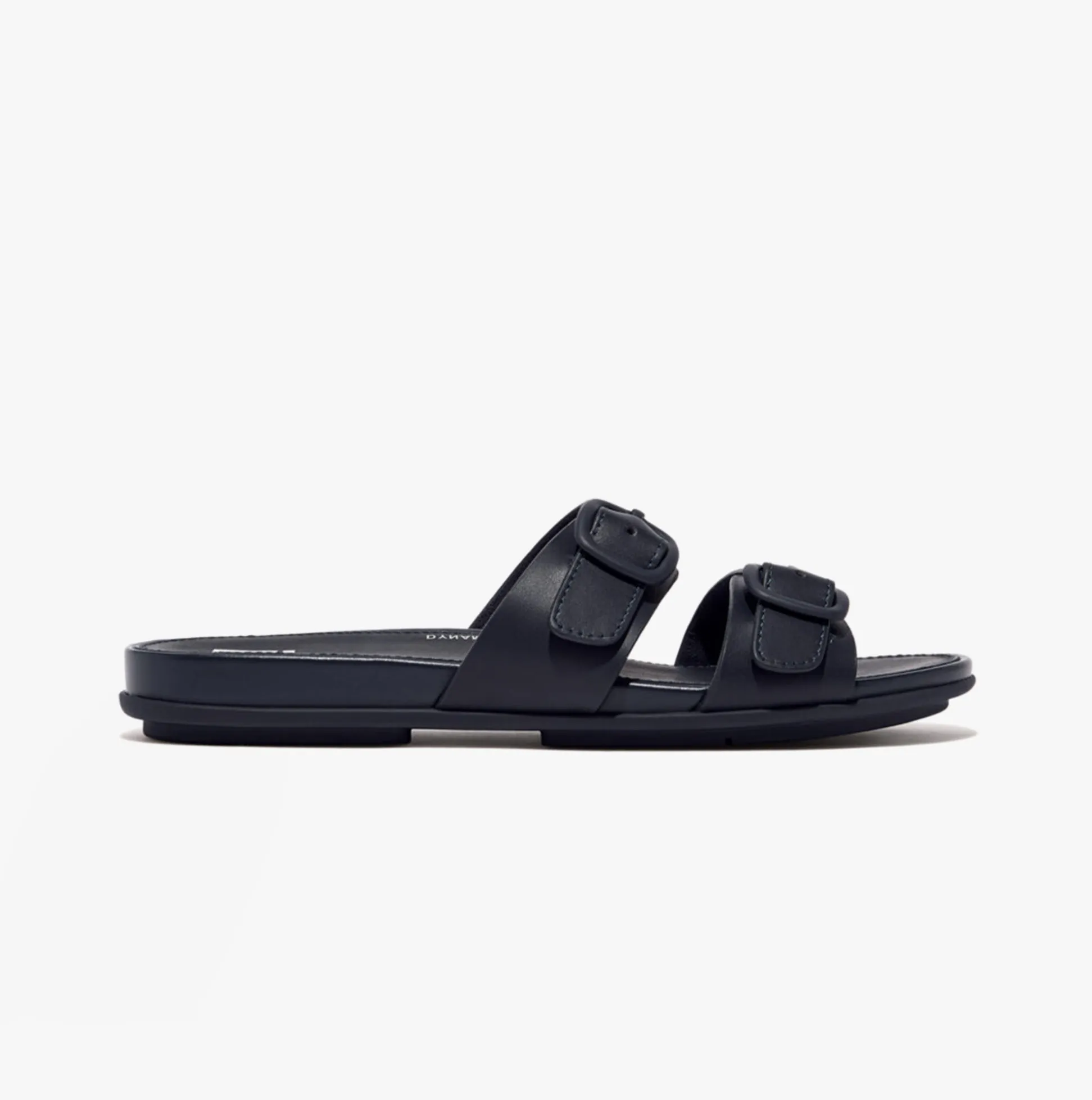 FitFlop GRACIE Womens Rubber-Buckle Leather Two-Bar Sliders Midnight Navy sold by Shuperb