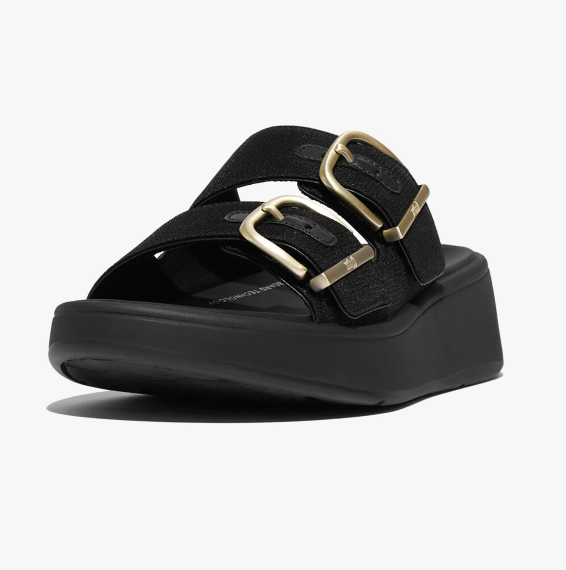 FitFlop F-MODE BUCKLE SHIMMERLUX FLATFORM TWO-BAR Womens Slides Black sold by Shuperb product image thumbnail 3
