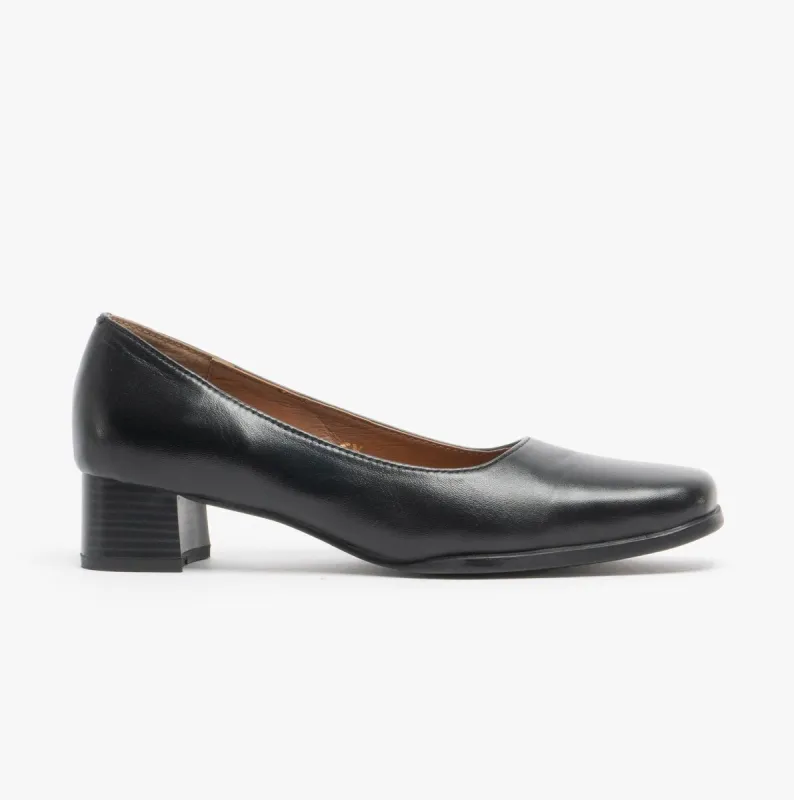 WALFORD Ladies Leather Wide Fit Court Shoes Black made by Shuperb