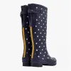 WELLY PRINT Ladies Rubber Tall Wellies French Navy Spot sold by Shuperb