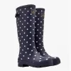 WELLY PRINT Ladies Rubber Tall Wellies French Navy Spot sold by Shuperb