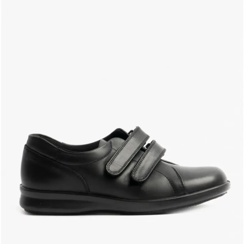 NAOMI Ladies Leather Extra Wide (2E) Touch Fasten Shoes Black sold by Shuperb