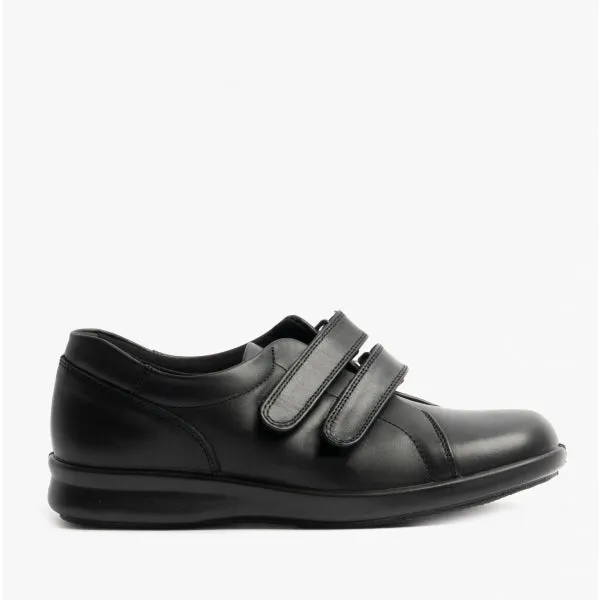 NAOMI Ladies Leather Extra Wide (2E) Touch Fasten Shoes Black sold by Shuperb