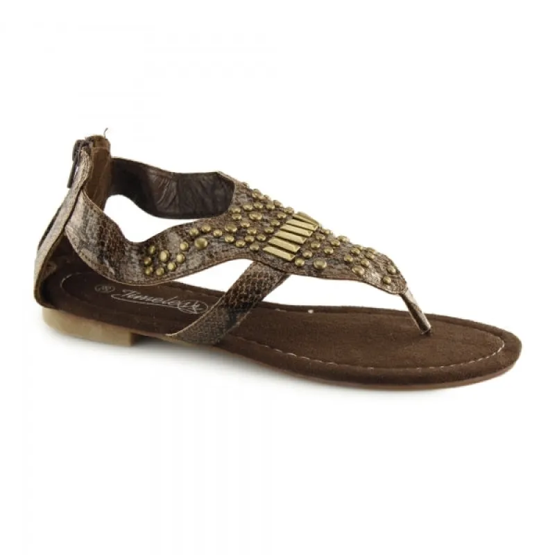 Shuperb 2.762105 Womens Toe Post Jem Sandals Brown Python made by Shuperb