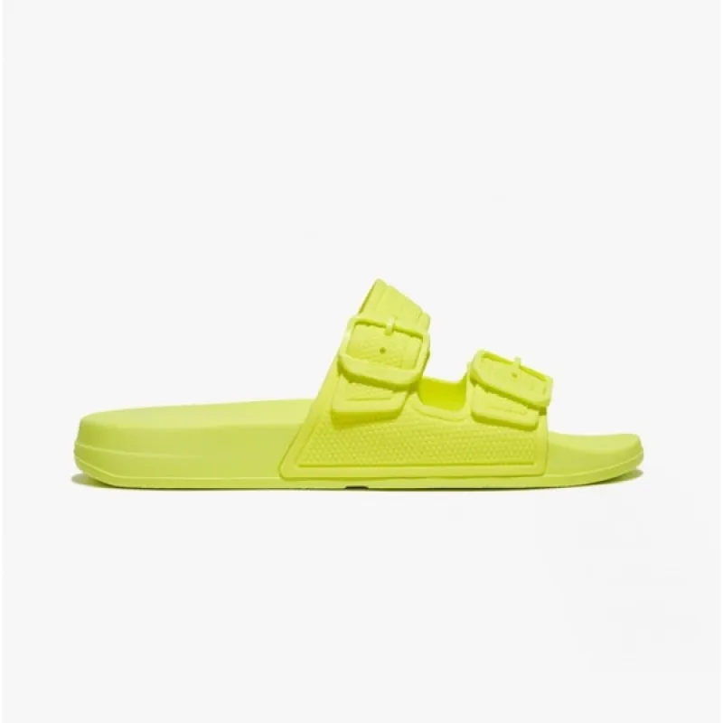 iQUSHION TWO-BAR BUCKLE SLIDES Ladies Electric Yellow sold by Shuperb