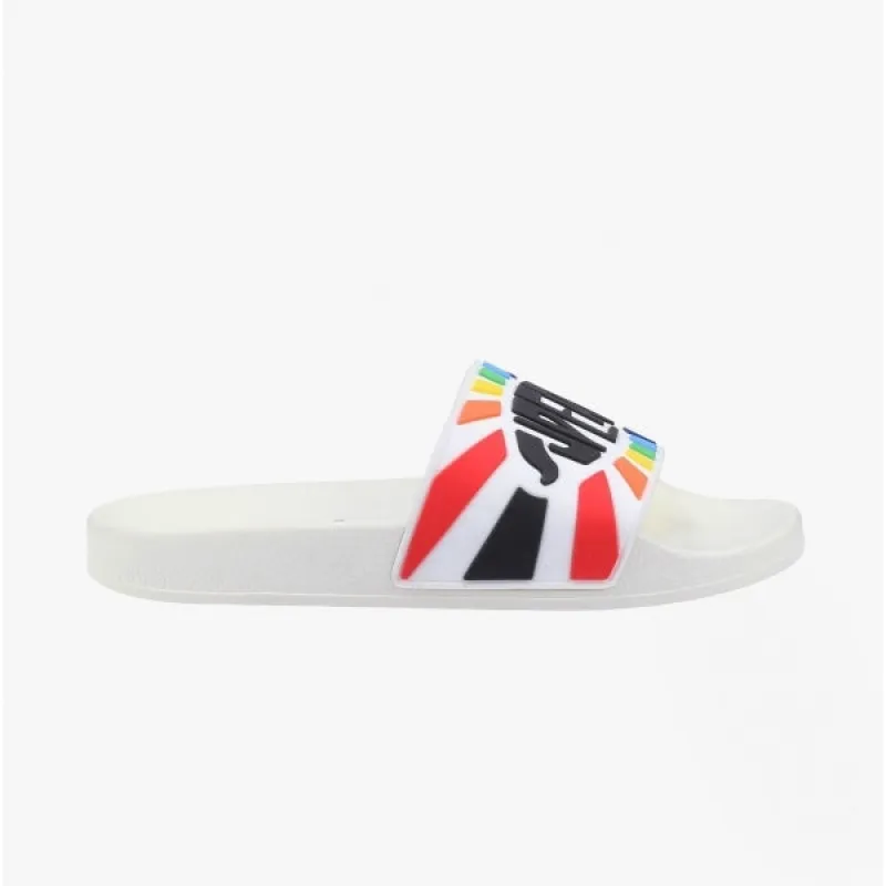 MULTICOLOUR LOGO Ladies Slides White/Multicolour sold by Shuperb