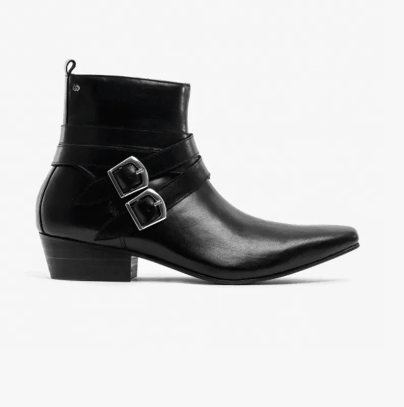 Club Cubano RODRIGO Mens Cuban Heel Winklepicker Buckle Boots Black sold by Shuperb